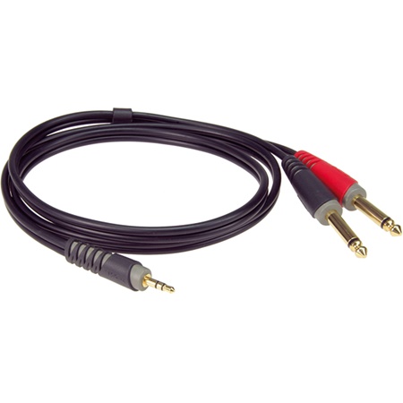 Cordon MINIJACK 3,5mm Stéréo mâle - 2 JACK 6,35mm Mono mâle KLOTZ - 1m