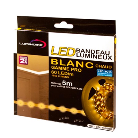 Strip led rallonge blanc chaud 12V 5m IP65 PRO - LUMIHOME